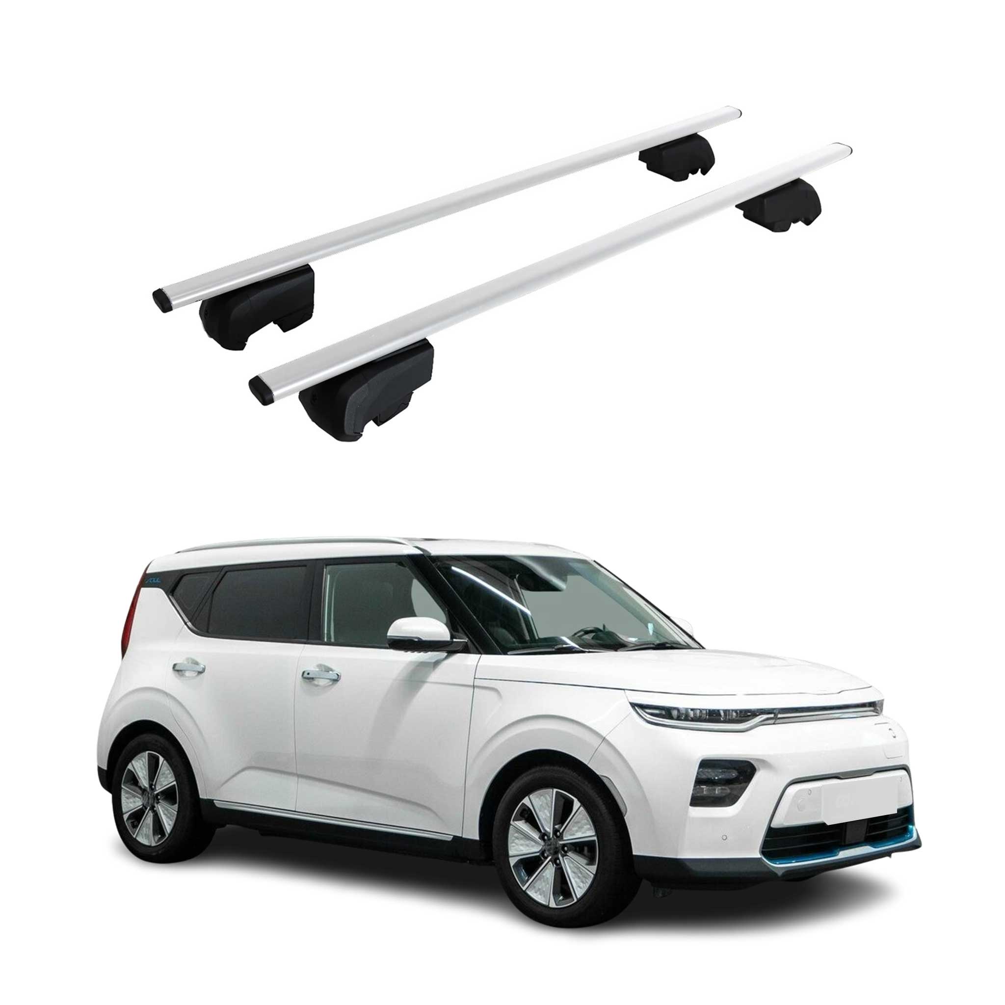 Barres de toit Transversales pour Kia Soul EV 2020-2023 Fer Argent ABE