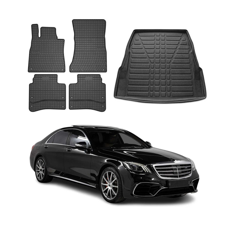 Kit Tapis de sol et coffre pour Mercedes S-Klasse 2014-2018 Berline TPE Noir