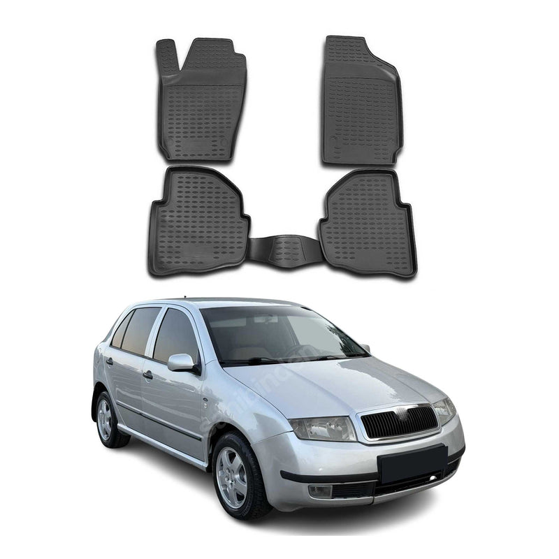 Tapis de sol pour Skoda Fabia 1999-2007 en caoutchouc TPE 3D Noir 4Pcs