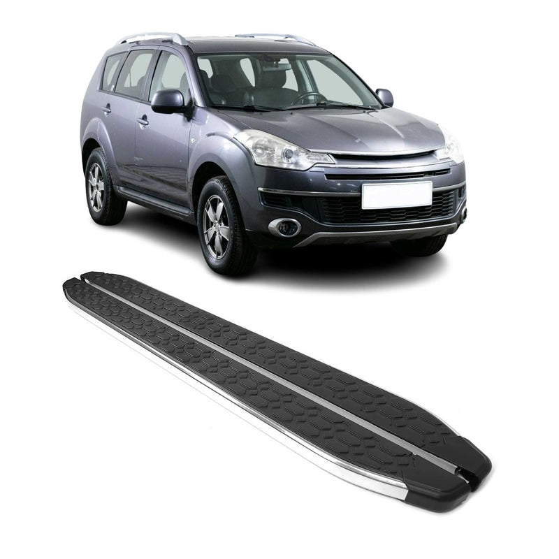 Marchepieds Latéraux pour Citroen C-Crosser 2007-2013 inox Brillant Argent Noir
