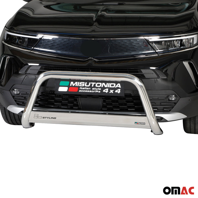 Pare-buffle Avant pour Opel Mokka 2021-2025 63mm en Acier Inoxydable Argent