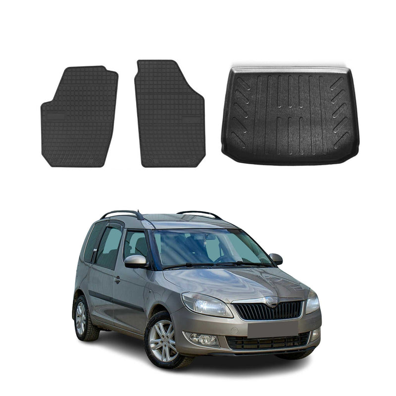 Kit Tapis de sol et coffre pour Skoda Roomster 2006-2015 Noir TPE