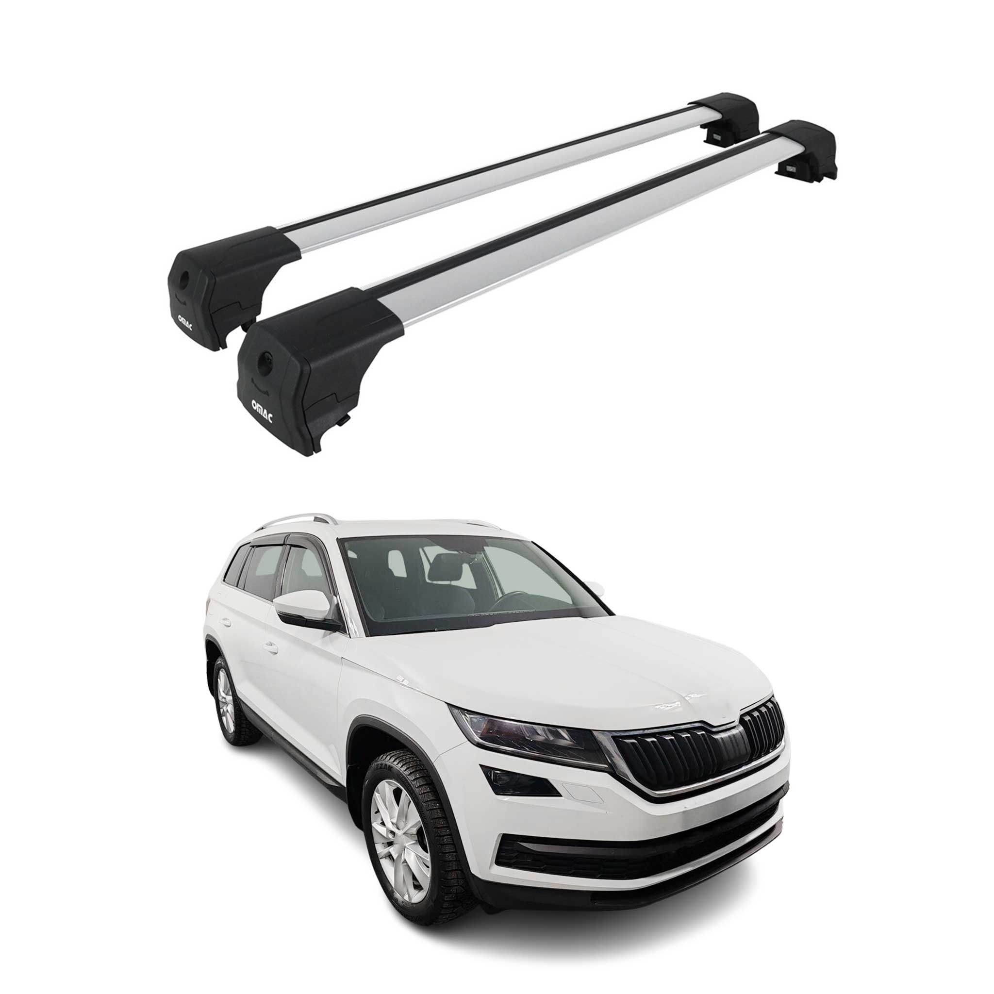 Barres De Toit Transversales pour Skoda Kodiaq 2016-2025 Aluminium Gris ABE
