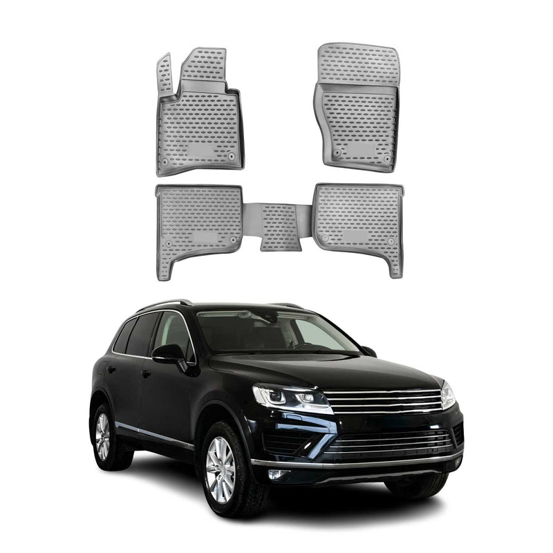 Tapis de sol pour VW Touareg 2010-2016 en caoutchouc TPE 3D Gris 4Pcs