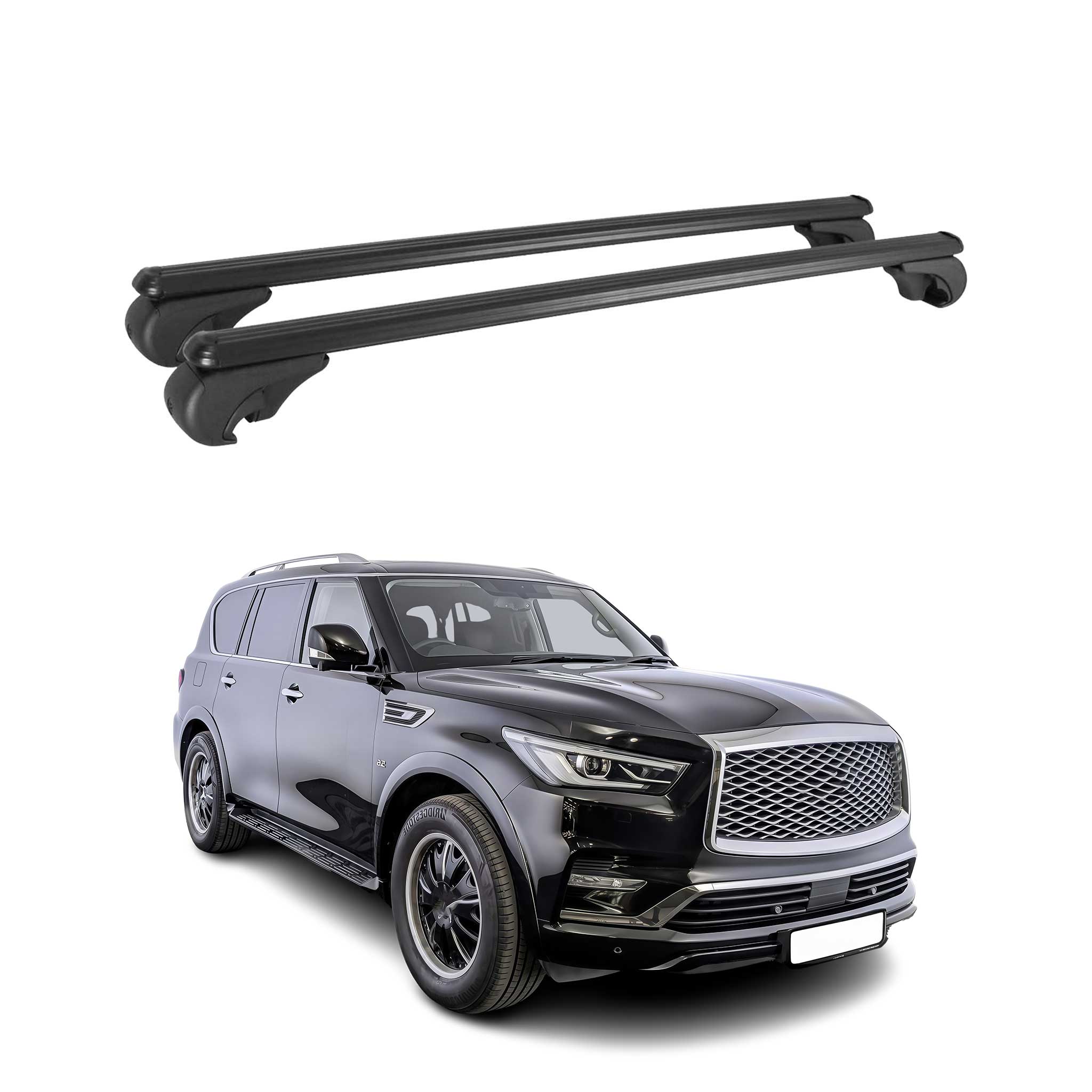 Barres de toit Transversales pour Infiniti QX80 2015-2018 Aluminium Noir
