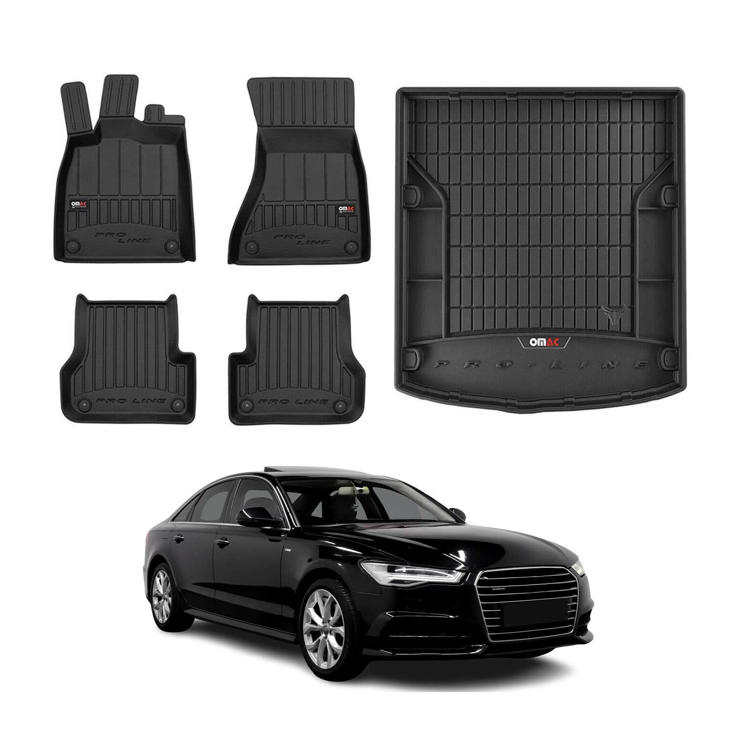 OMAC Kit Tapis de sol et coffre pour Audi A6 C7 Berline 2011-2018 Premium Noir