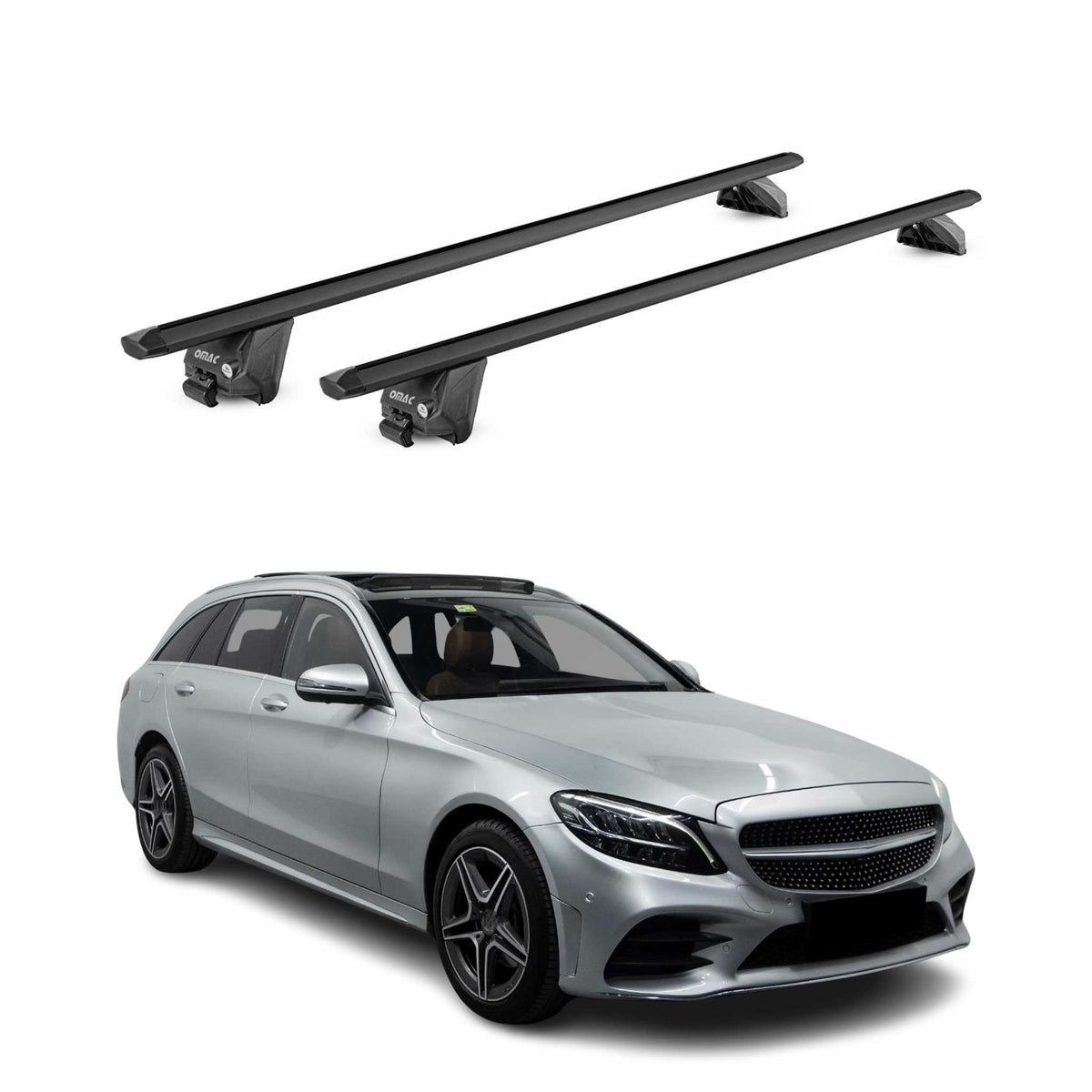 Barres de toit transversales pour Mercedes Classe C S205 2015-2021 2x Noir ABE