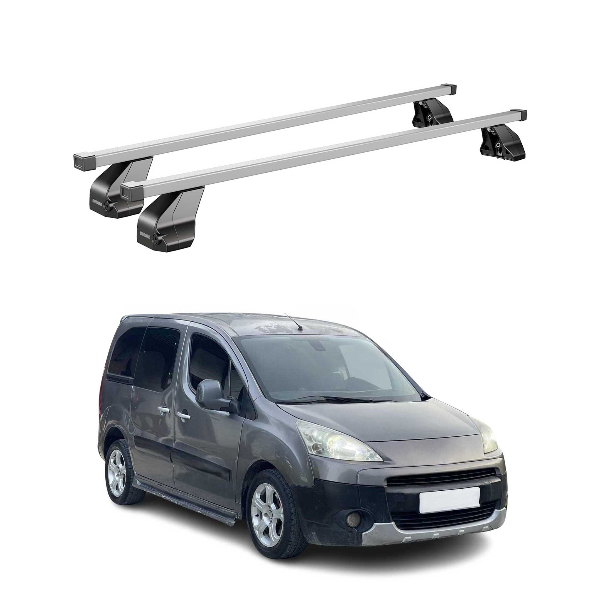 Barres de toit transversales pour Peugeot Partner II 2008-2018 Acier Gris