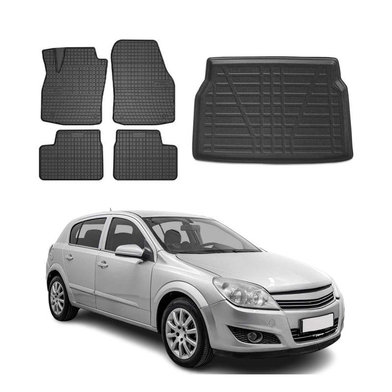 Kit Tapis de sol et coffre pour Opel Astra H 2004-2013 TPE Noir