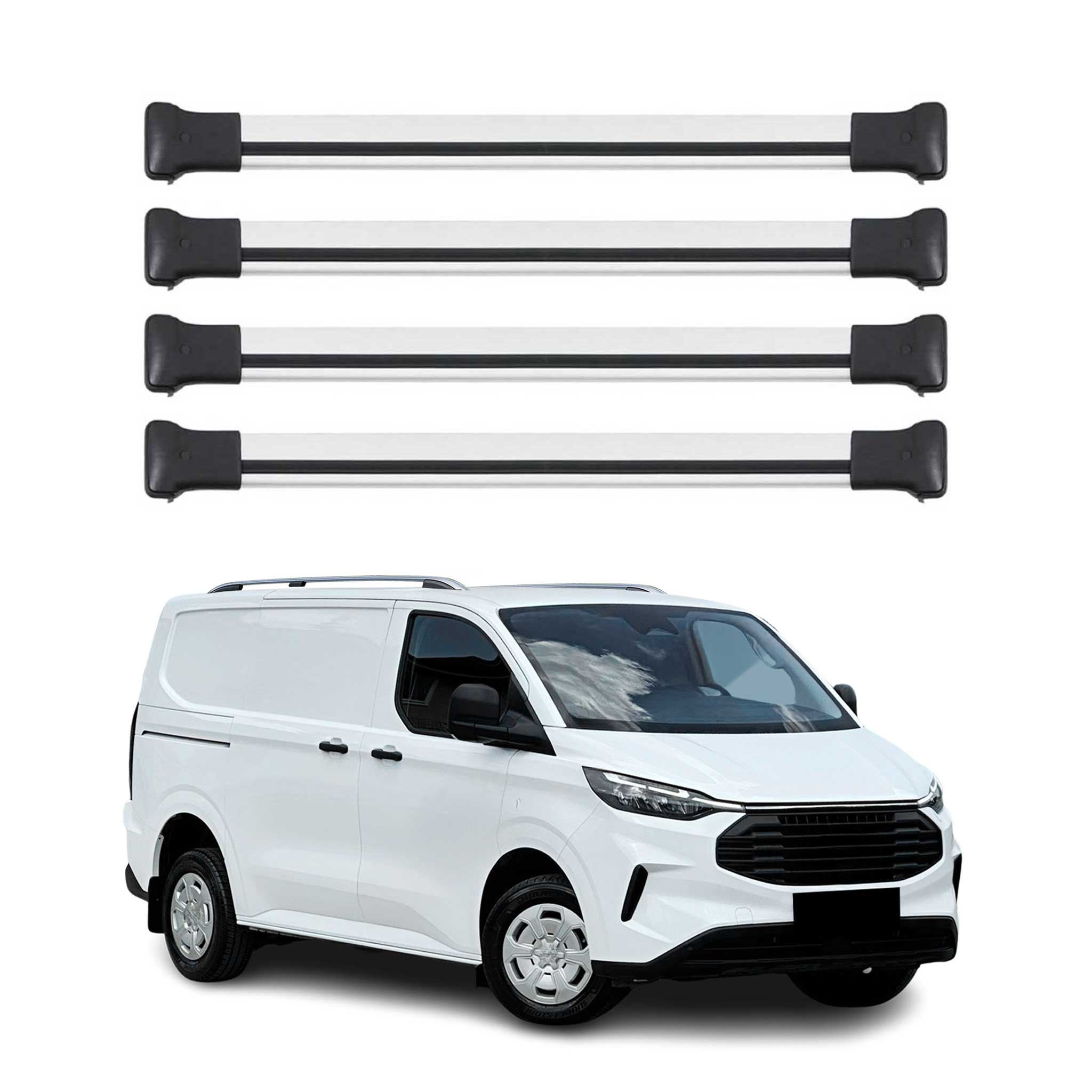 Barres de Toit pour Ford Transit Custom / Tourneo Custom 2023-2025 Alu Argent 4x