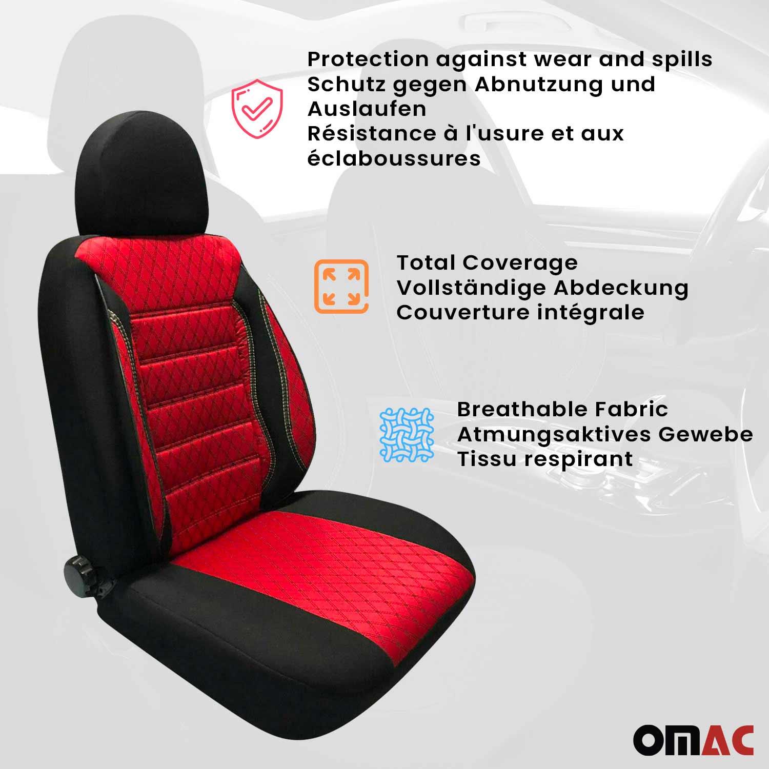 Housse de siège Auto avant pour VW T6 T6.1 Transporter 2015-2024 1+1 noir-rouge