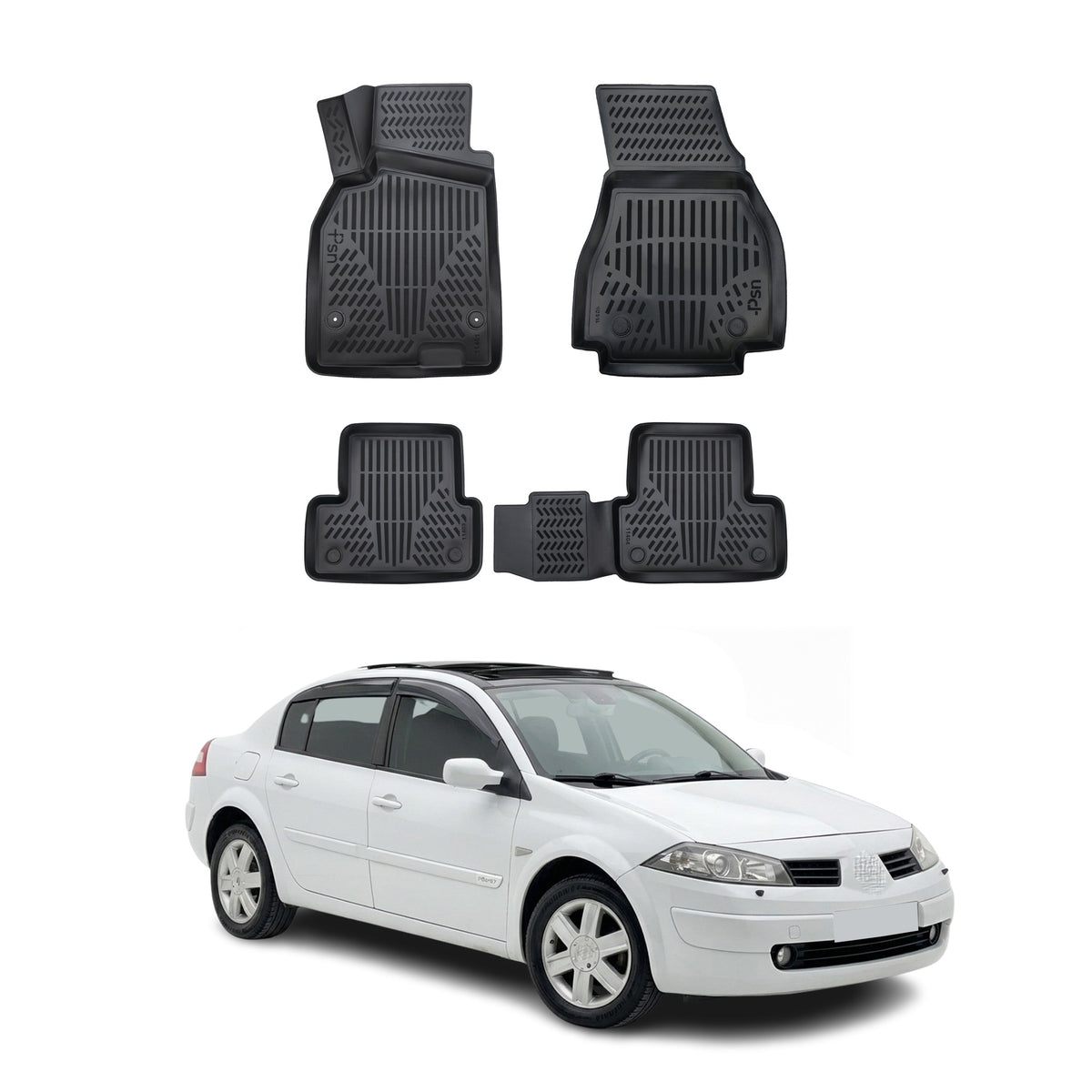 Tapis de sol pour Renault Megane 2 SD/SW 2002-2009 Noir 3D en TPE 4Pcs
