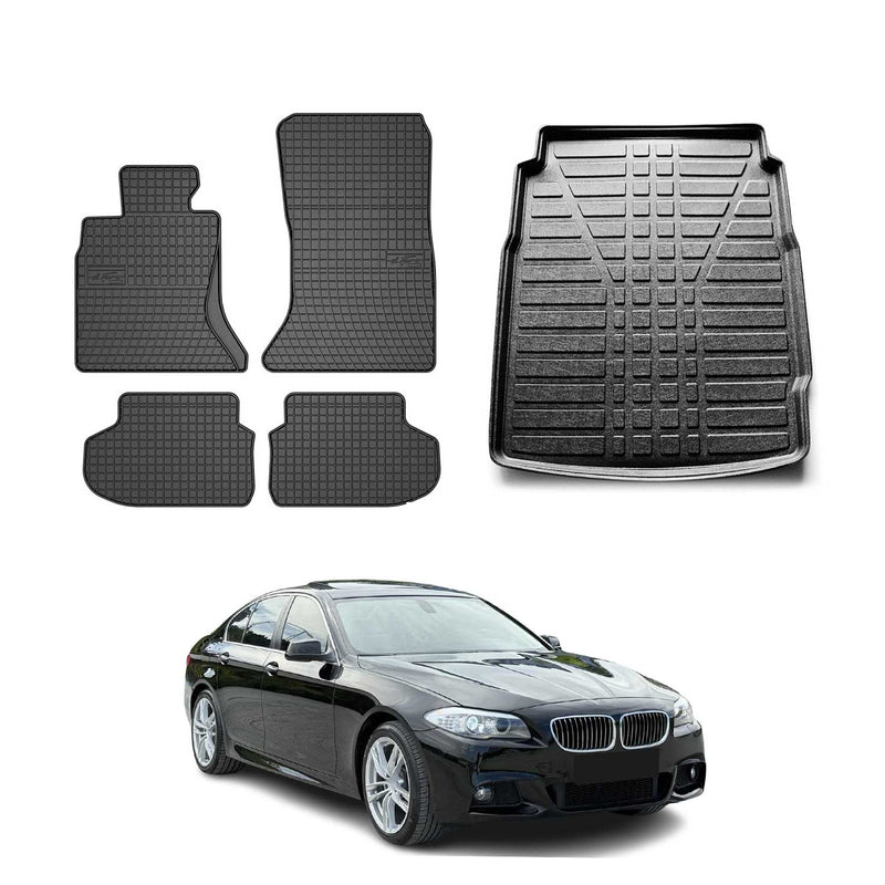 Kit Tapis de sol et coffre pour BMW Série 5 F10 F11 2010-2013 Noir TPE