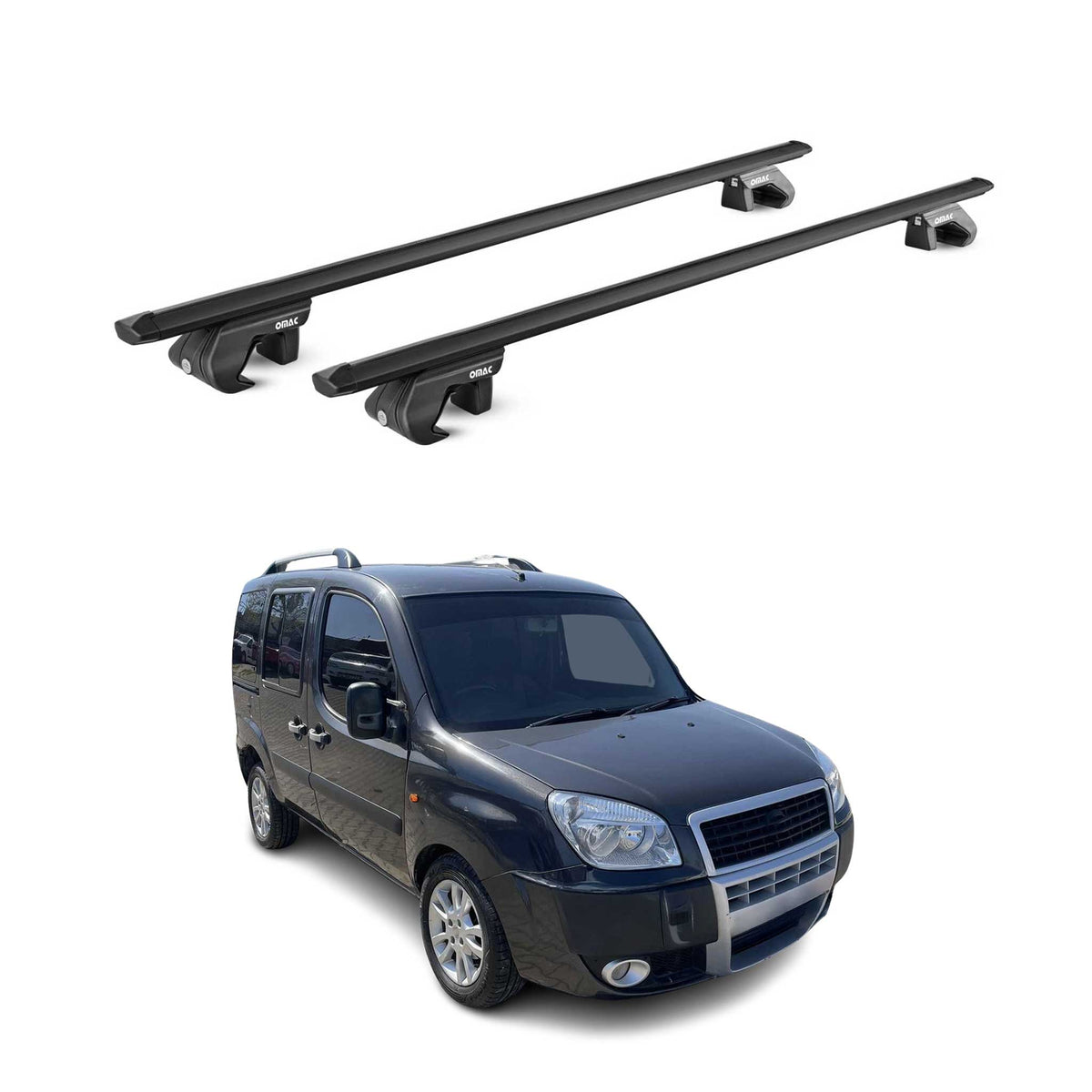 Barres de toit transversales ABE pour Fiat Doblo Malibu/ Doblo II 2001-2022 Noir