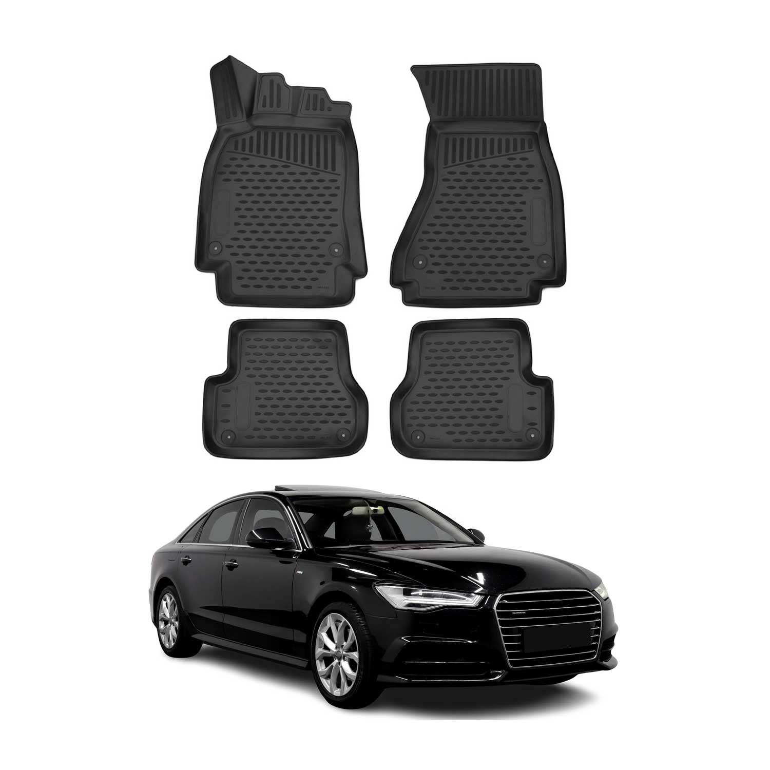OMAC 3D Tapis de sol pour Audi A6 C7 2011-2018 caoutchouc TPE Noir 4Pcs