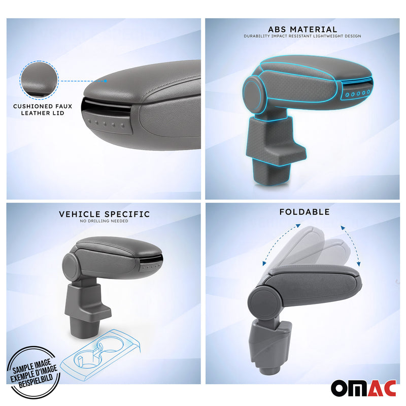 Accoudoir pour Fiat 500 500C 2015-2021 Vinyl Abs Gris