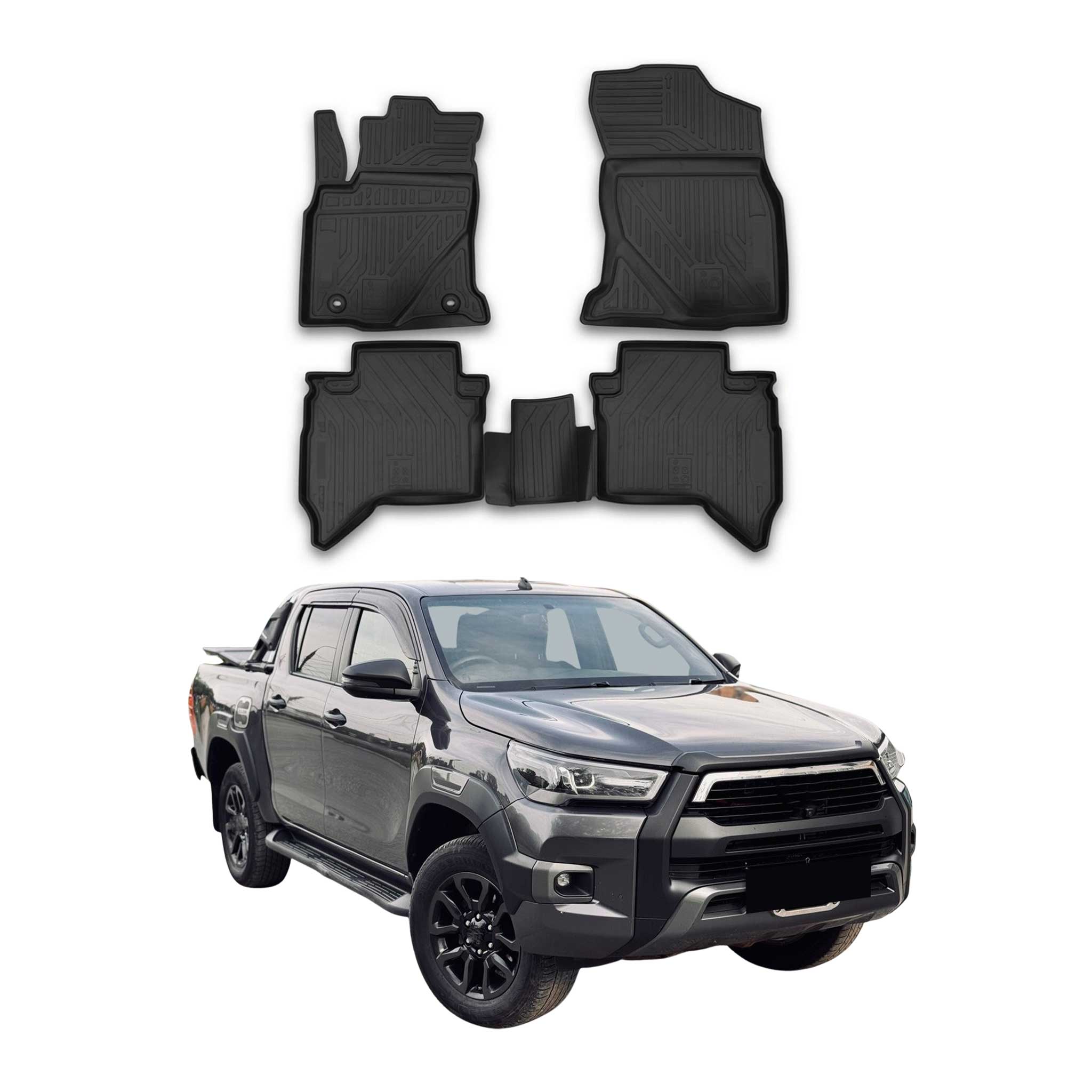 OMAC Tapis de sol pour Toyota Hilux 2015-2026 sur mesure en caoutchouc Noir