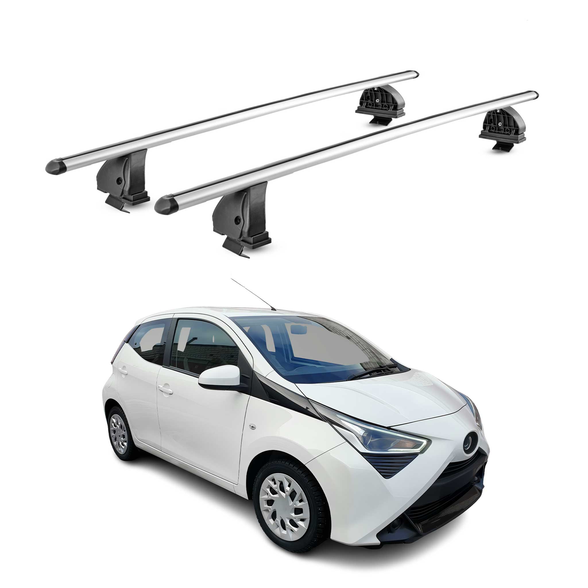 Barres de toit transversales Alu pour Toyota Aygo II 2014-2022 TÜV 75 kg Gris 2x