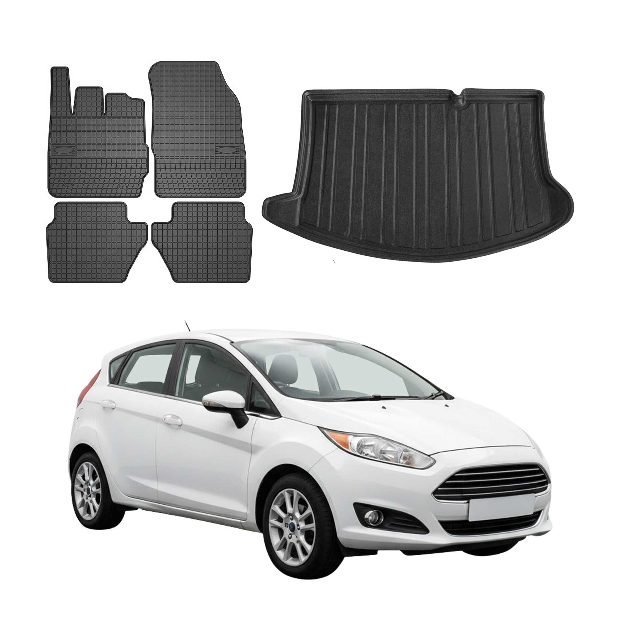 Kit Tapis de sol et coffre pour Ford Fiesta 2008-2017 HB TPE Noir