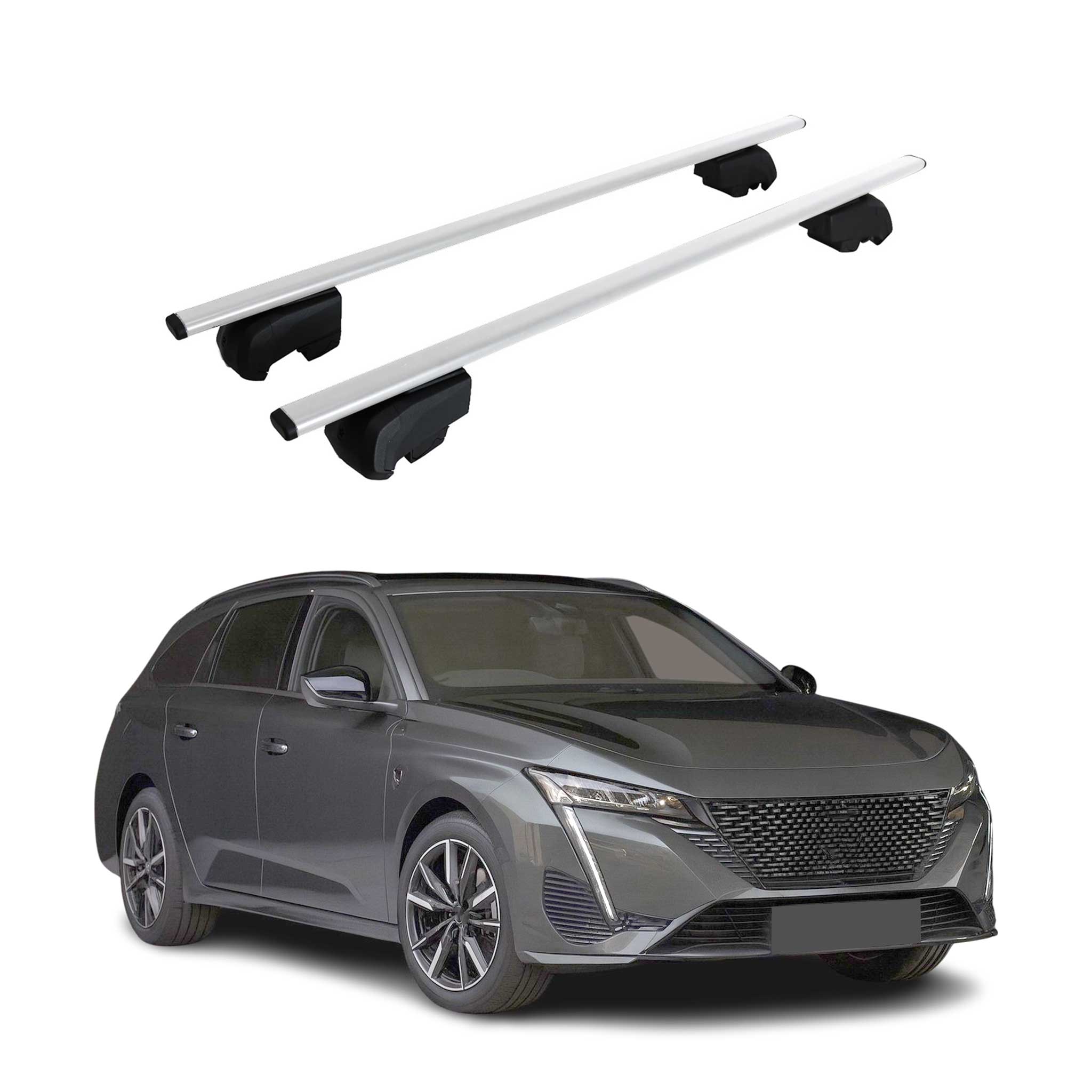 Barres de toit Transversales pour Peugeot 308 Break 2021-2023 Fer Argent ABE