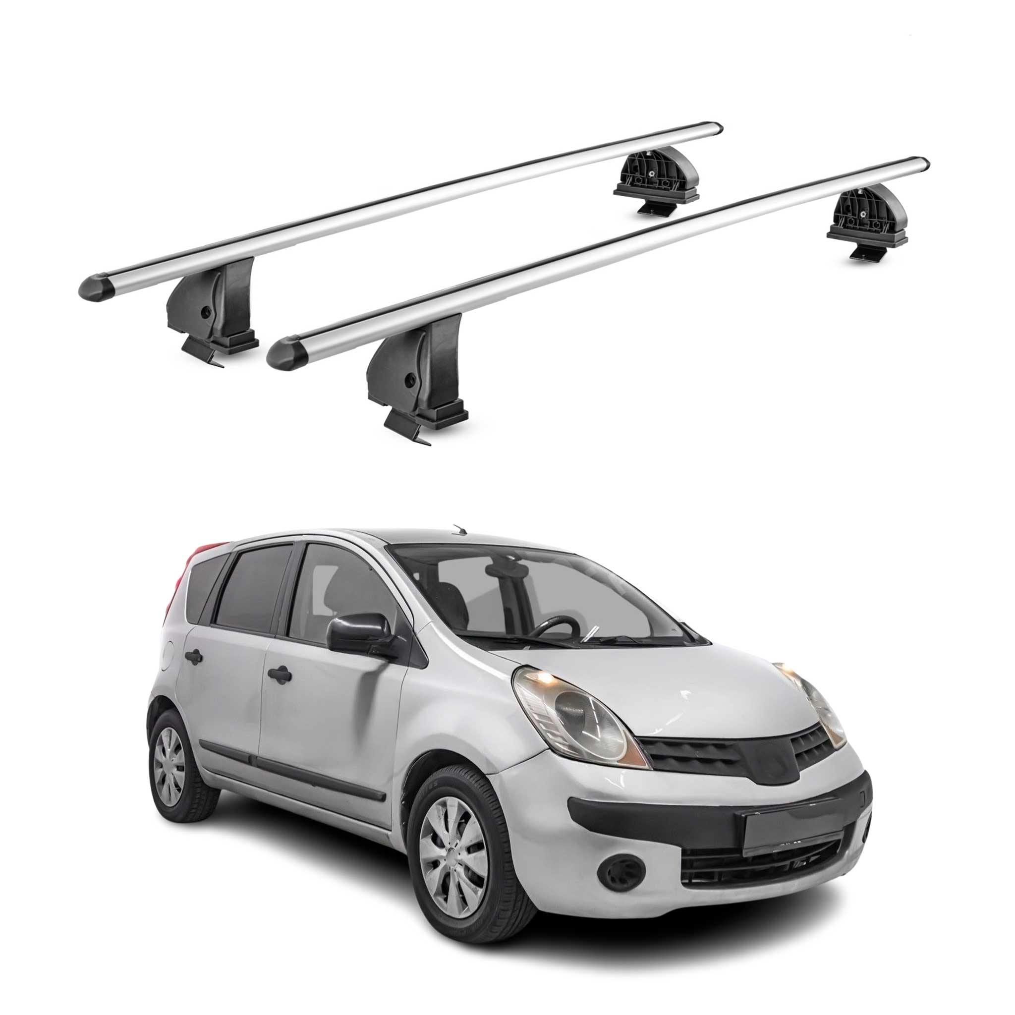 Barres de toit transversales Alu pour Nissan Note I 2006-2013 TÜV 75 kg Gris 2x