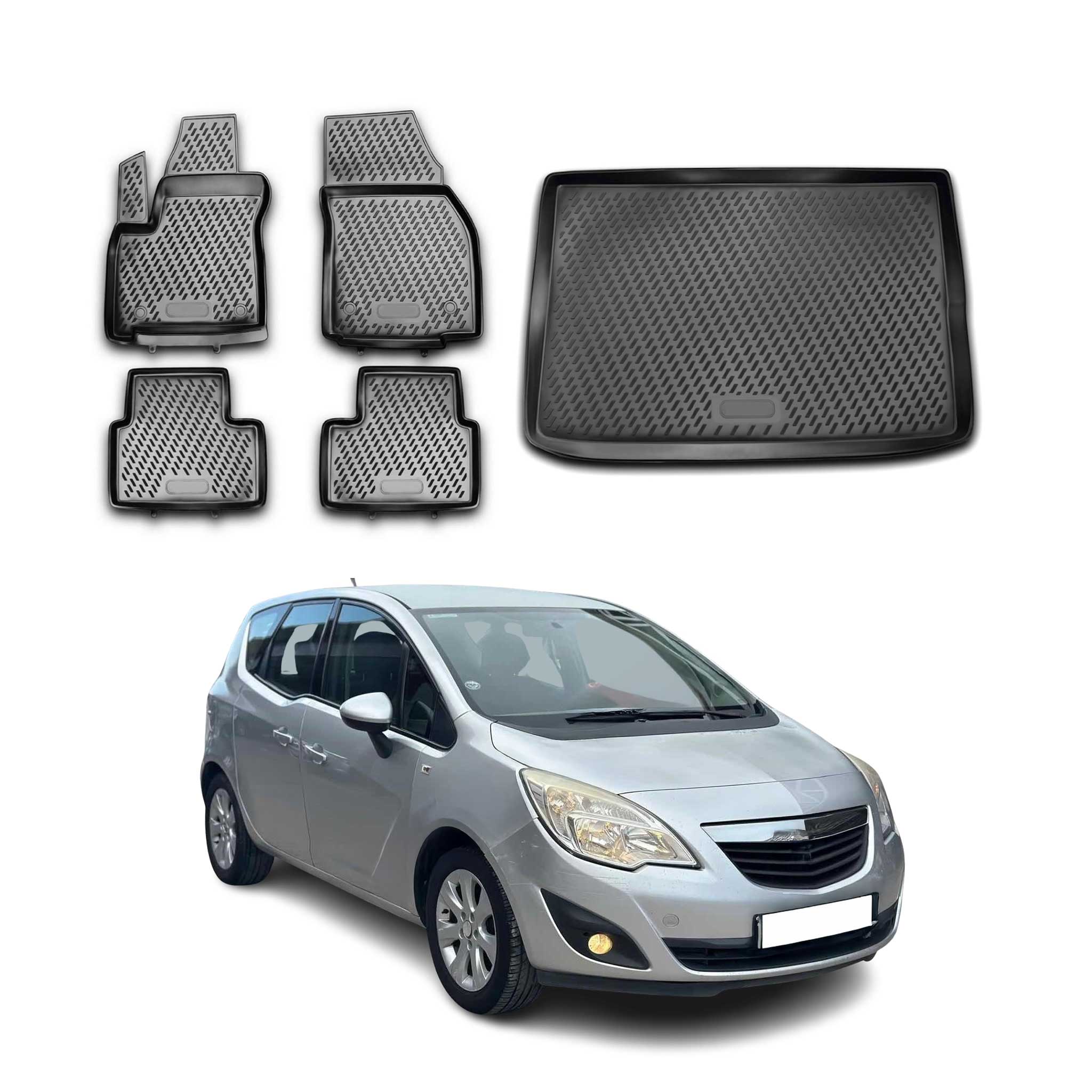 Kit Tapis de sol et coffre pour Opel Meriva B 2010-2017 en Caoutchouc TPE Noir