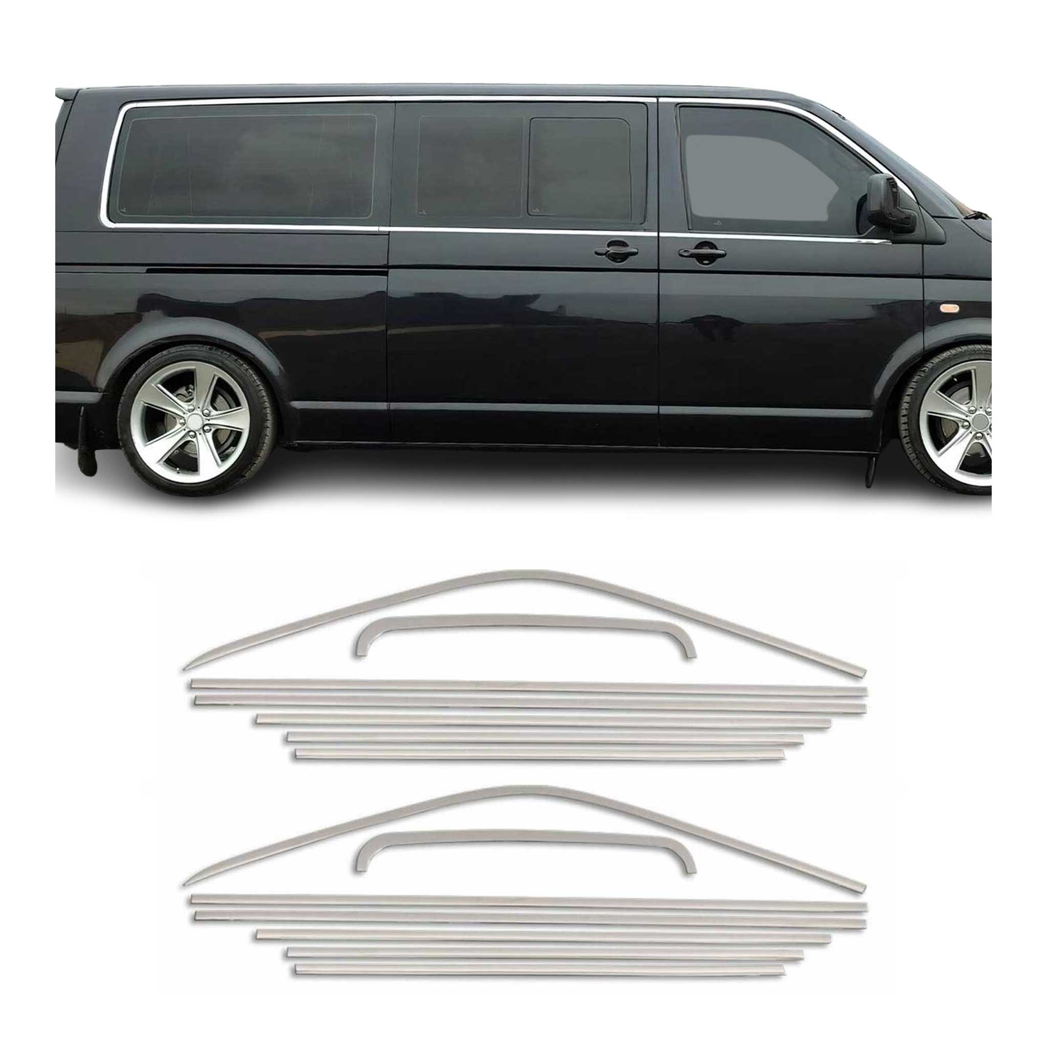 Baguettes pour contour latérales pour VW T6 T6.1 Transporter 2015-24 L1 inox