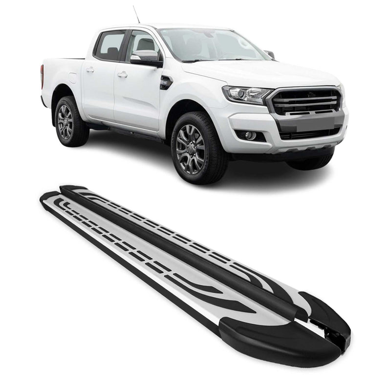 Marchepieds Latéraux pédale pour Ford Ranger T6 2012-22 DoubleCab Alu Gris Noir
