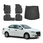 Kit Tapis de sol et coffre pour Peugeot 301 2012-2026 SD en Caoutchouc TPE Noir