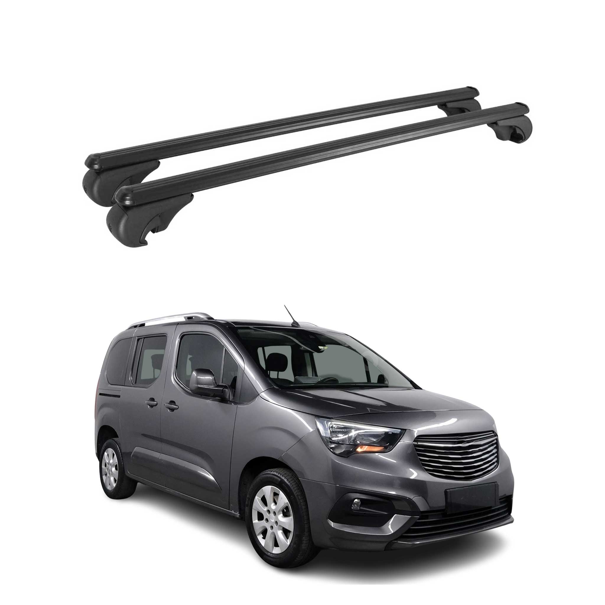Barres de toit Transversales pour Opel Combo E 2019-2026 TÜV Aluminium Noir 2Pcs