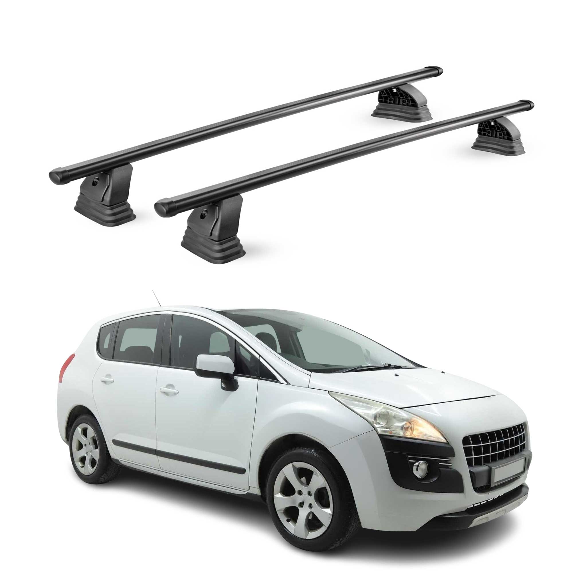 Barres de toit transversales acier pour Peugeot 3008 I 2009-2016 TÜV Noir 2Pcs