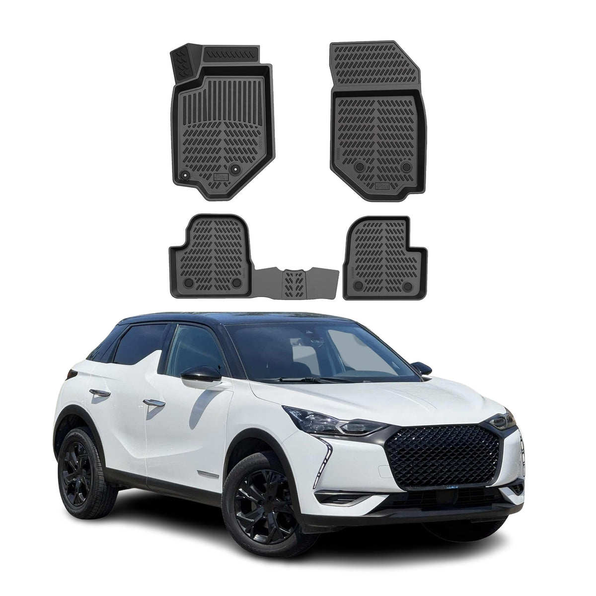 Tapis de sol pour DS3 Crossback 2018-2022 Noir 3D en Caoutchouc TPE 4Pcs