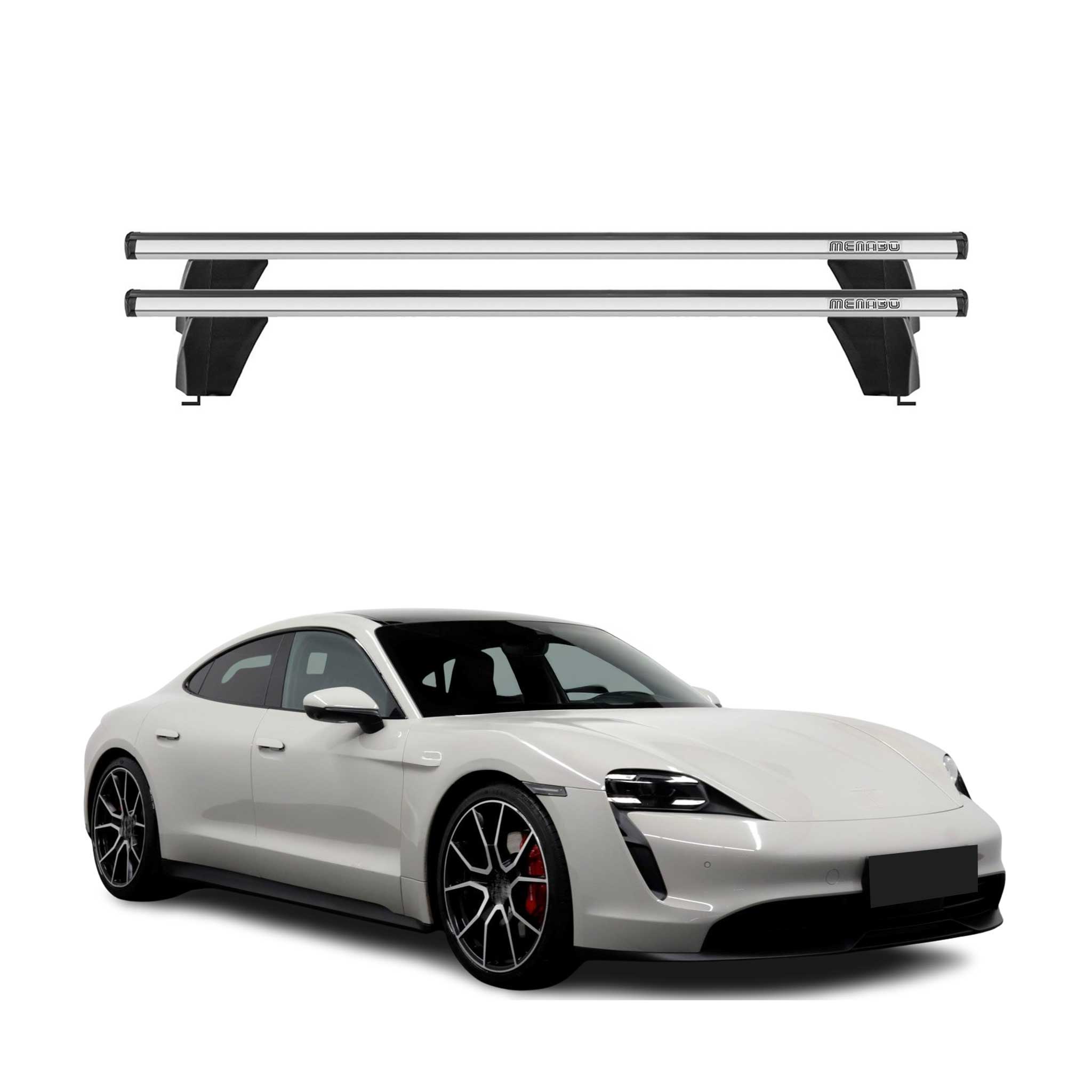 Menabo Barres De Toit Transversales pour Porsche Taycan 2019-2026 Gris Alu