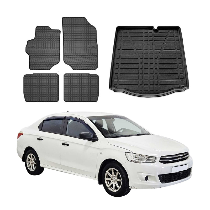 Kit Tapis de sol et coffre pour Citroen C-Elysee 2012-2025 TPE Noir