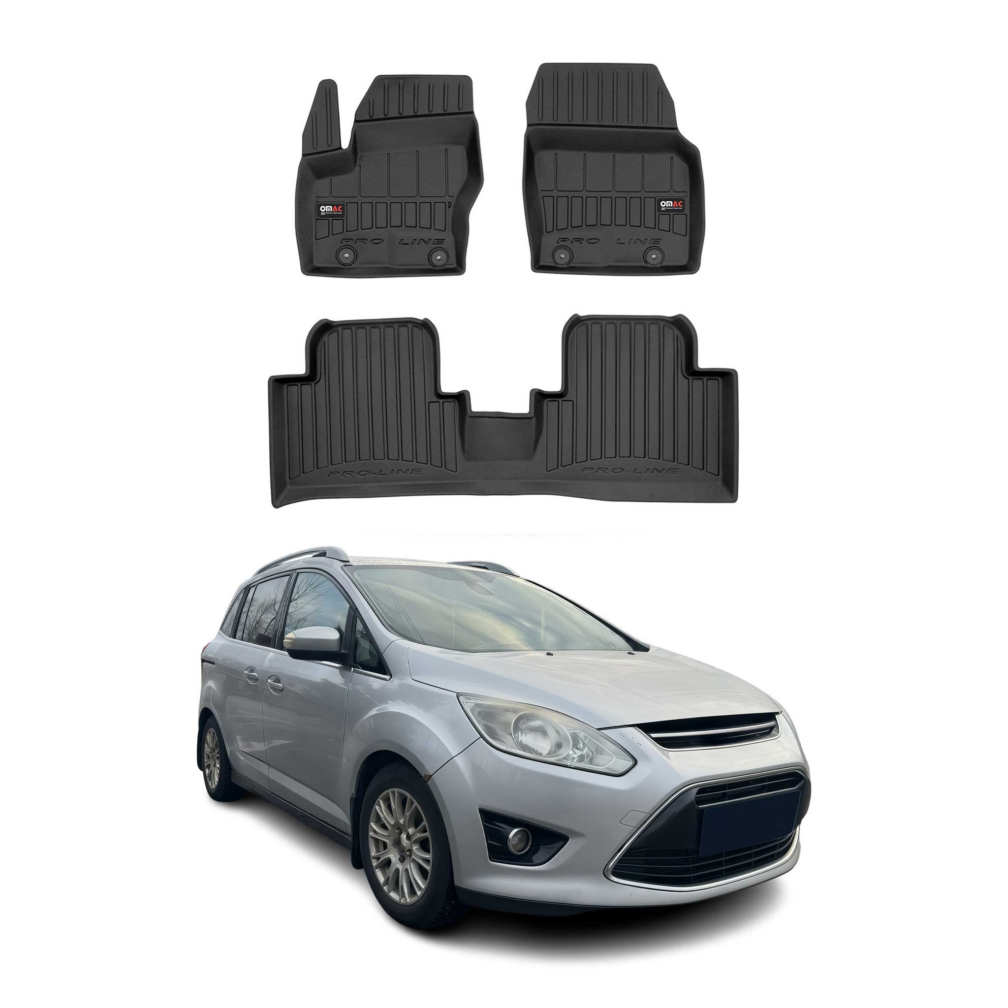 OMAC Tapis de sol en caoutchouc pour Ford Grand C-Max 2010-2019 Noir Premium