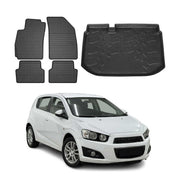 Kit Tapis de sol et coffre pour Chevrolet Aveo 2011-2015 HB TPE Noir