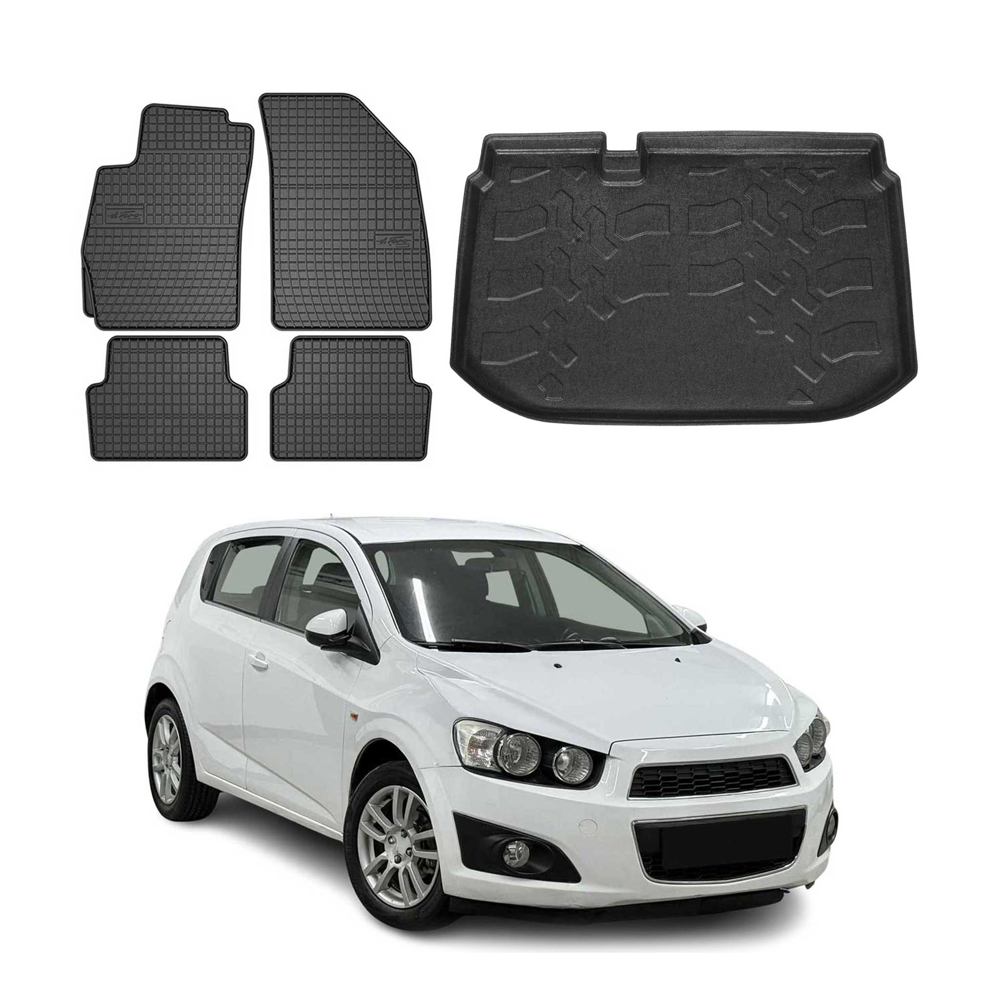 Kit Tapis de sol et coffre pour Chevrolet Aveo 2011-2015 HB TPE Noir
