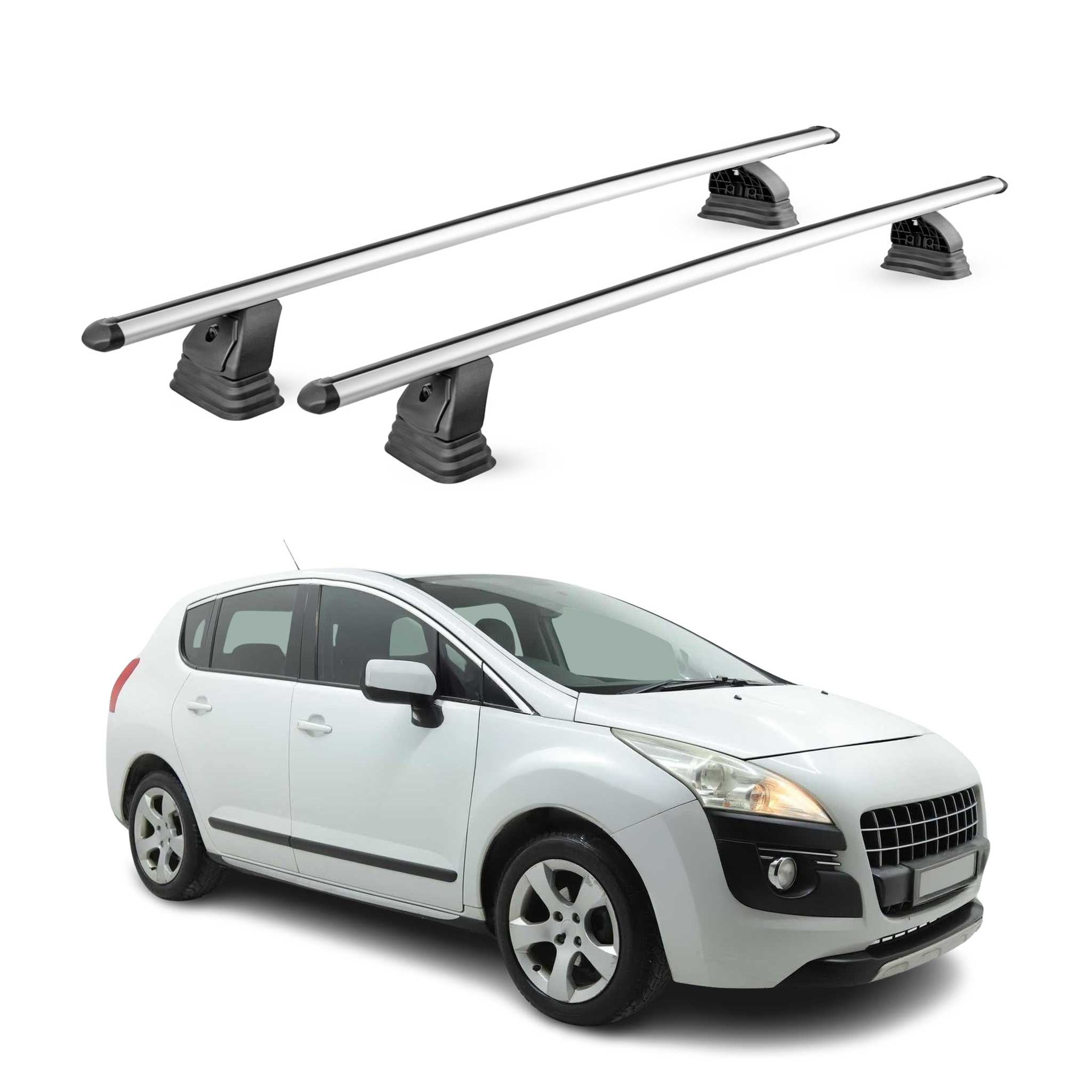 Barres de toit transversales Alu pour Peugeot 3008 I 2009-2016 TÜV 75 kg Gris 2x