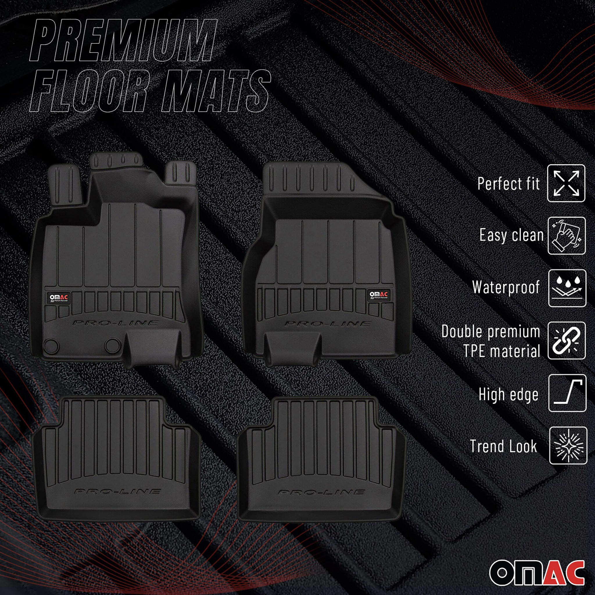 OMAC Tapis de sol en caoutchouc pour Nissan Qashqai Tekna 2006-2014 Noir Premium