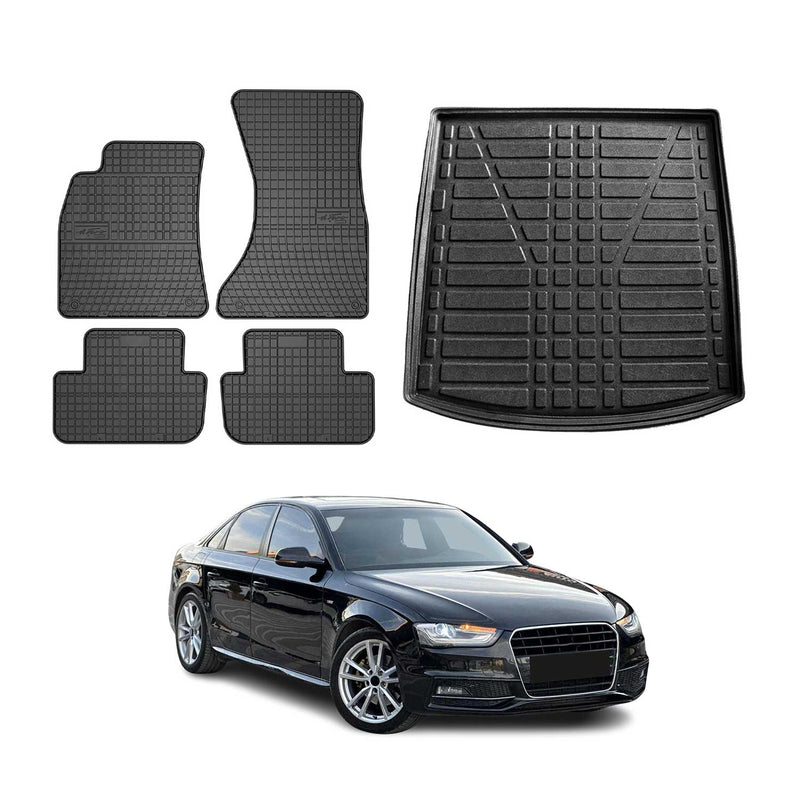 Kit Tapis de sol et coffre pour Audi A4 B8 Berline 2008-2015 Noir TPE