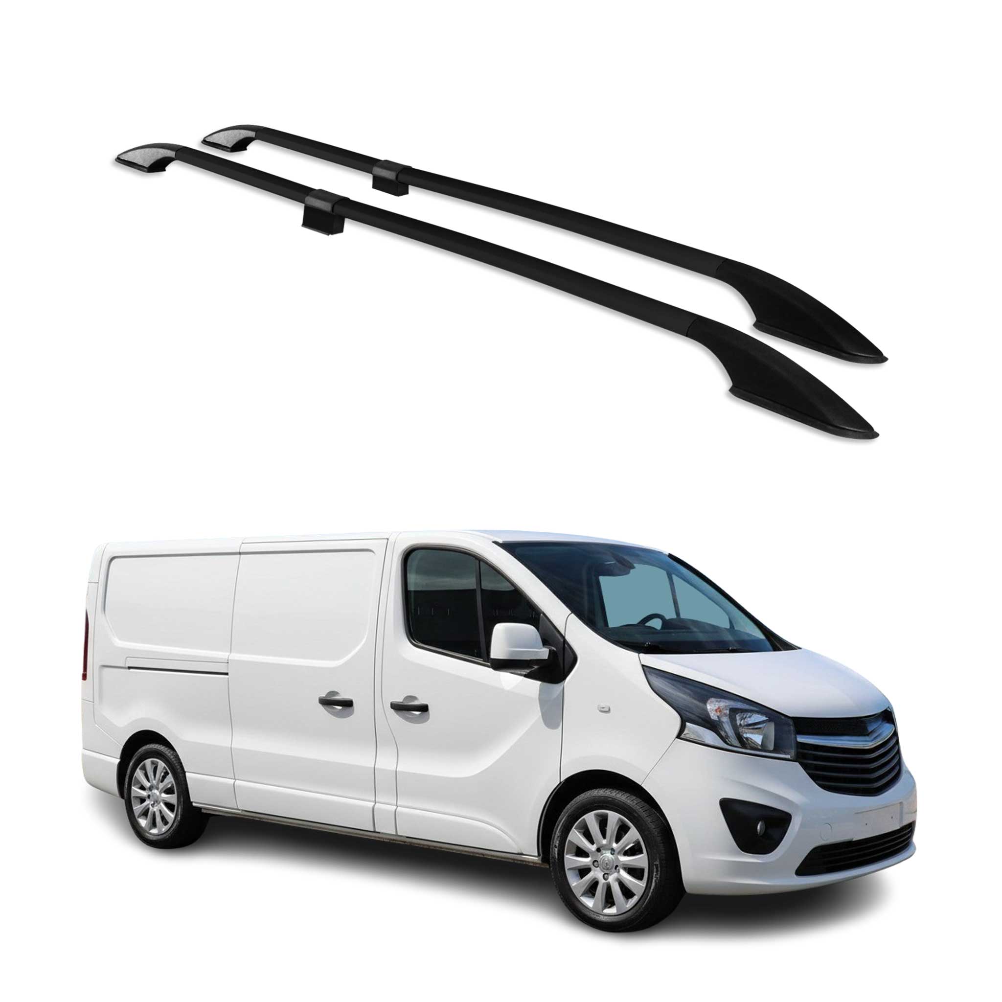Barres de toit longitudinales pour Opel Vivaro B 2014-2019 L2 LWB Aluminium Noir