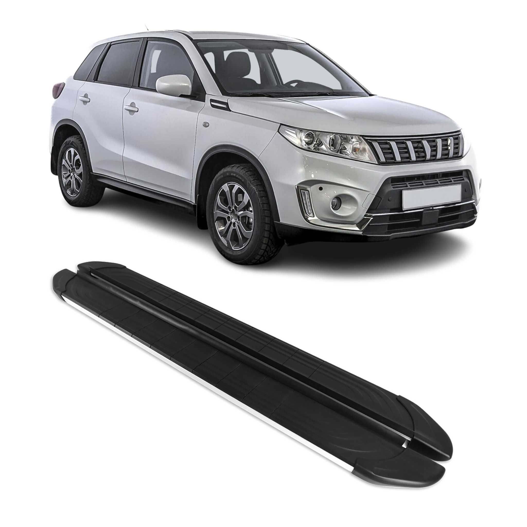 Marchepieds Latéraux pour Suzuki Vitara 2015-2026 Aluminium Gris Noir 2Pcs
