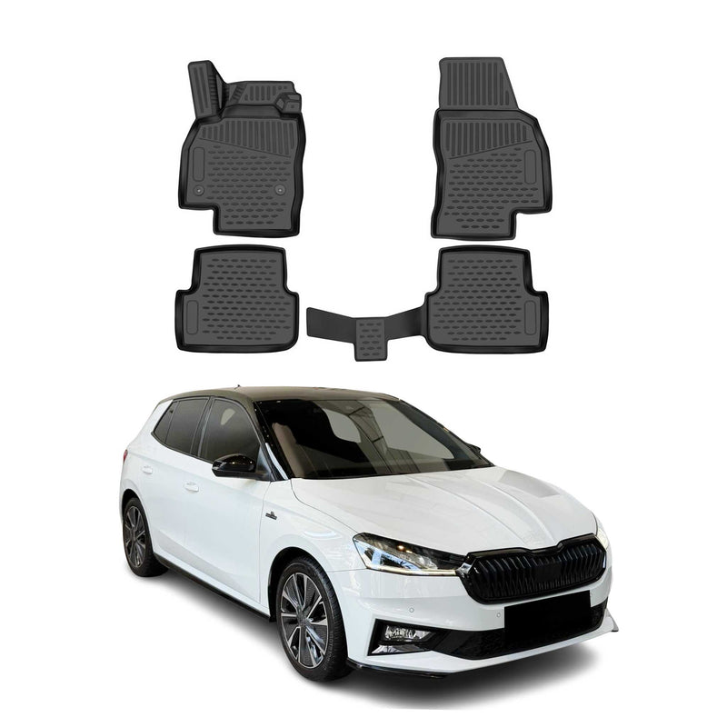 Tapis de sol pour Skoda Fabia 2021-2025 HB en caoutchouc TPE 3D Noir 4Pcs