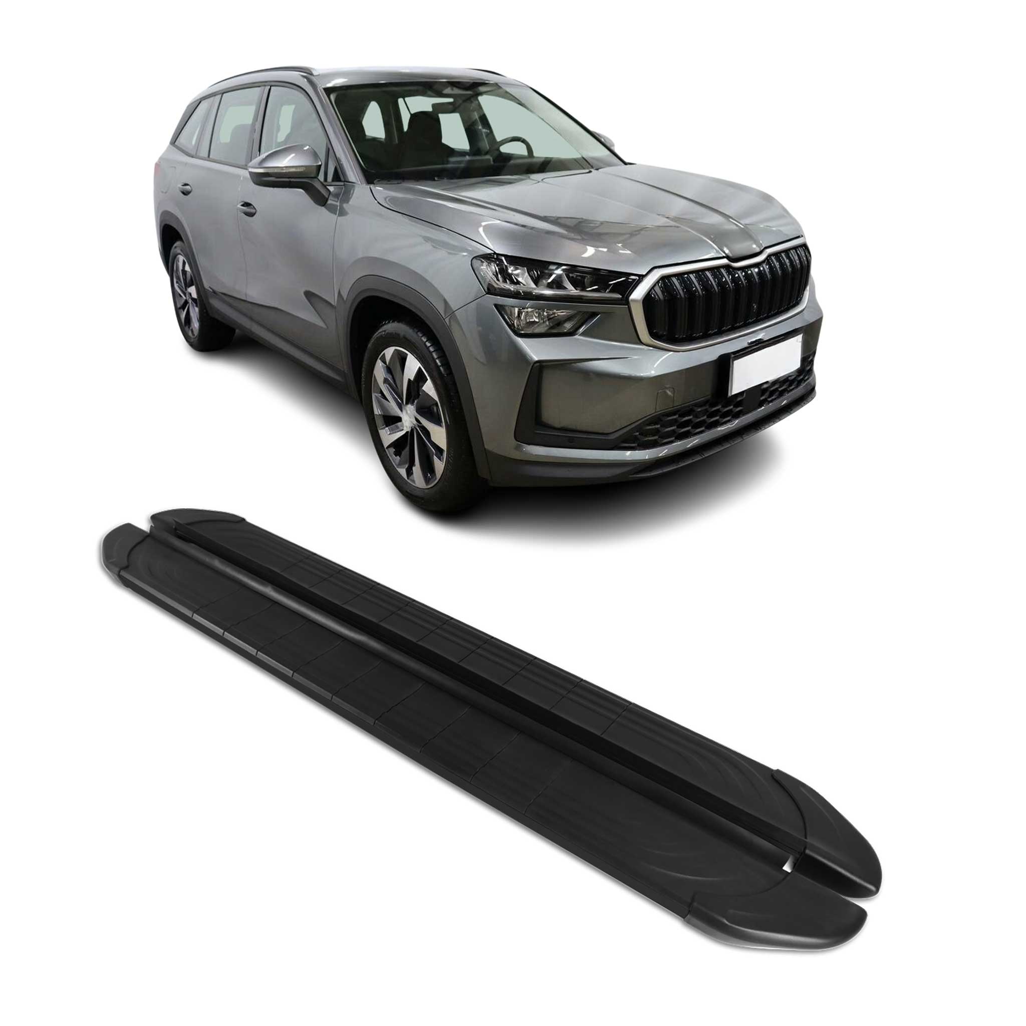Marchepieds latéraux pédale pour Skoda Kodiaq II 2024-2026 2Pcs Alu Noir