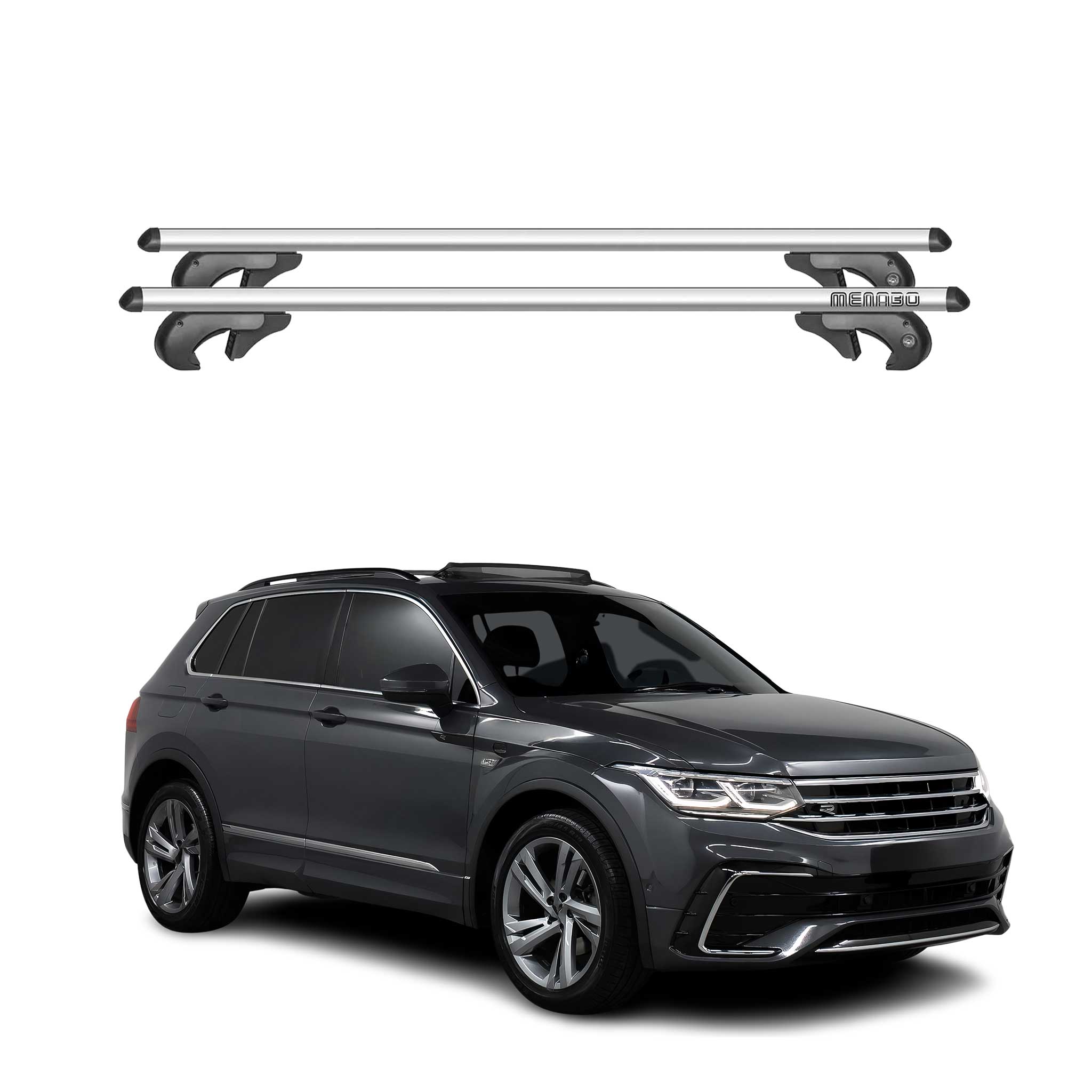 Barres de toit transversales pour VW Tiguan R-Line 2016-2024 90kg Alu Gris