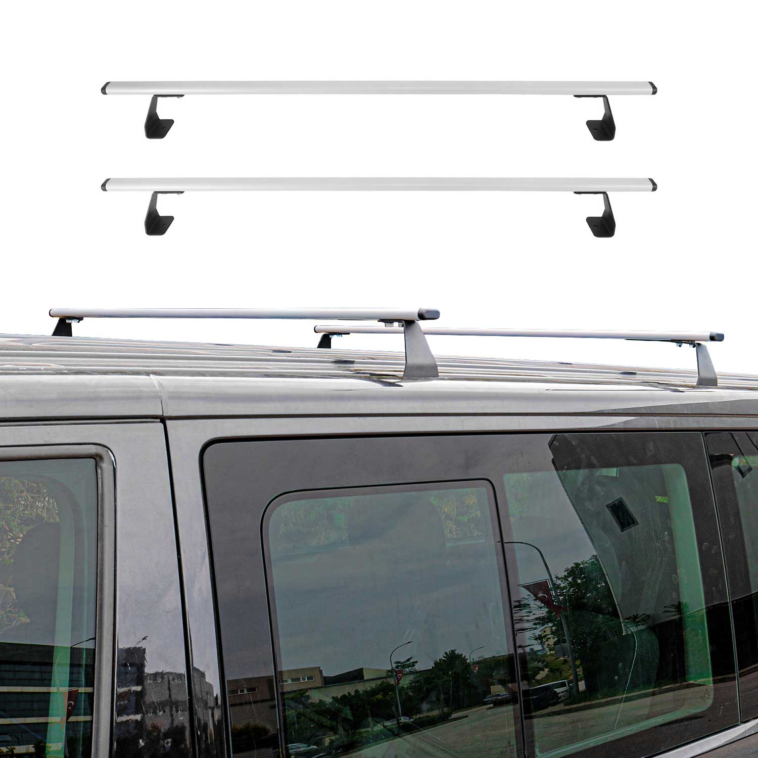 Barres de toit transversales pour VW Multivan T7 2021-2026 Acier Gris 2 pcs