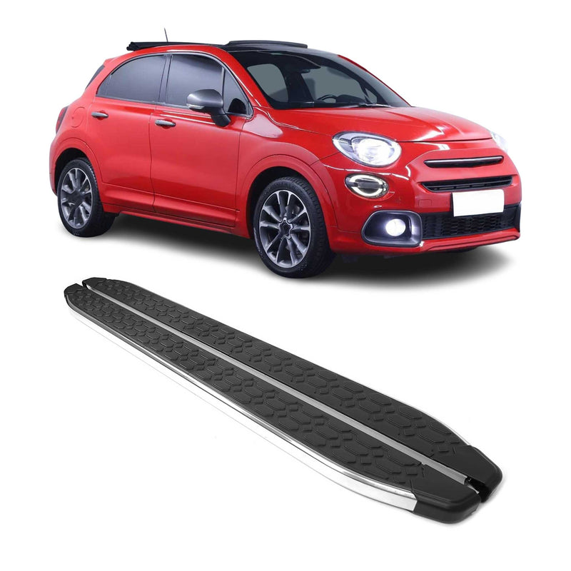 Marchepieds Latéraux pour Fiat 500X 2015-2025 inoxydable Brillant Argent Noir 2x