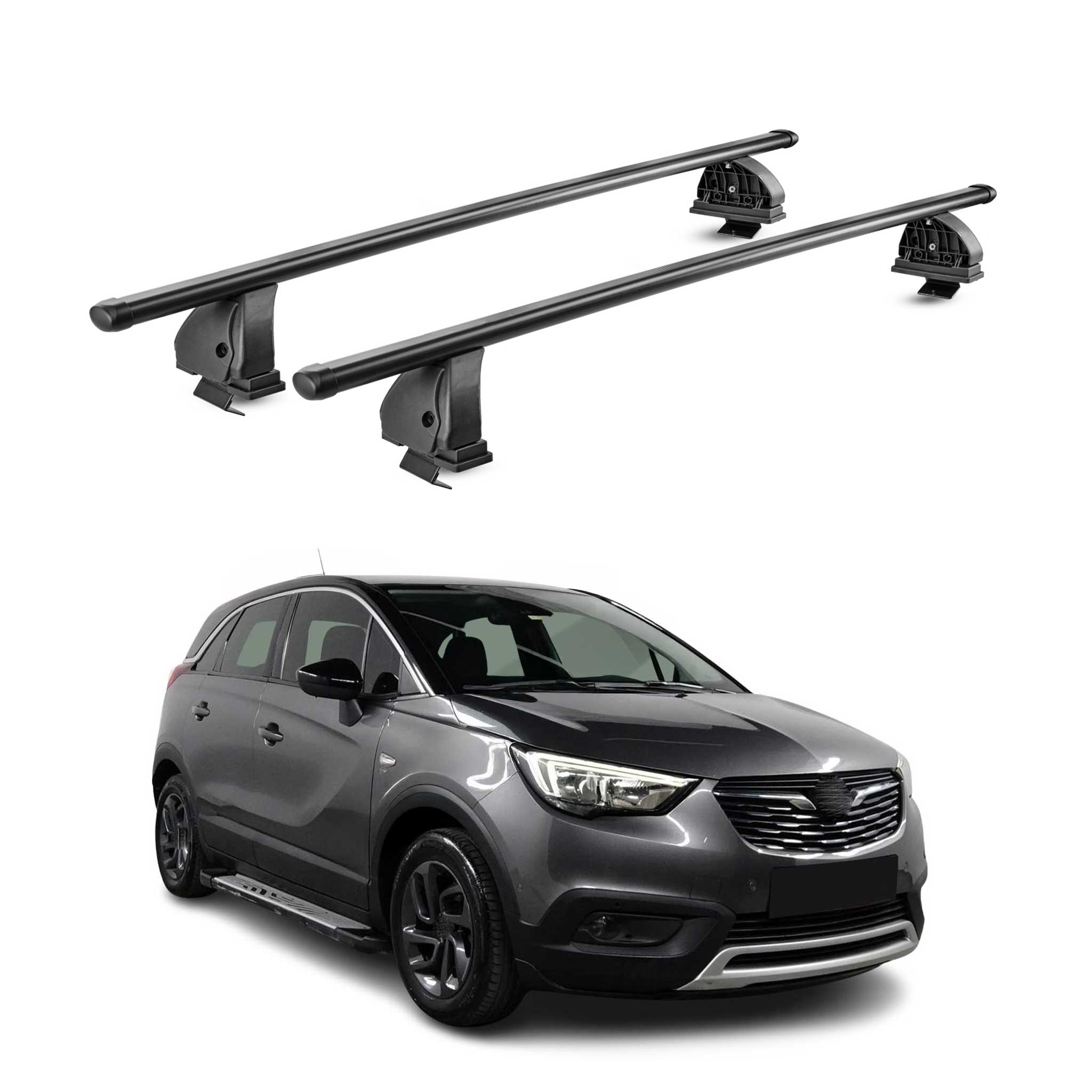 Barres de toit transversales acier pour Opel Crossland X 2017-2026 TÜV Noir 2Pcs