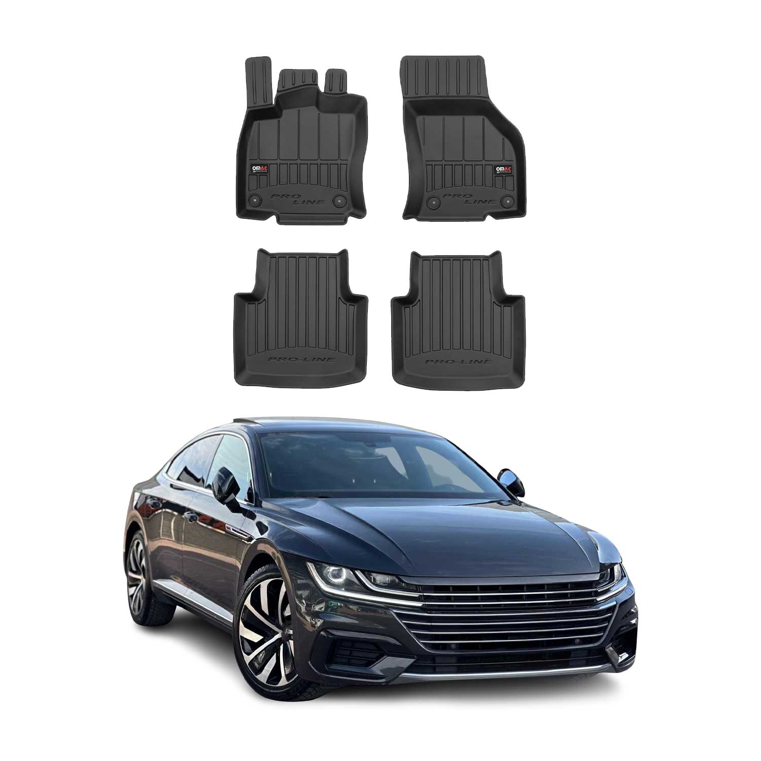 OMAC Tapis de sol en caoutchouc pour VW Arteon 2017-2024 Noir Premium