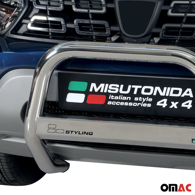 Pare-buffle Avant pour Dacia Duster 2020-2025 63mm en Acier Inoxydable Argent
